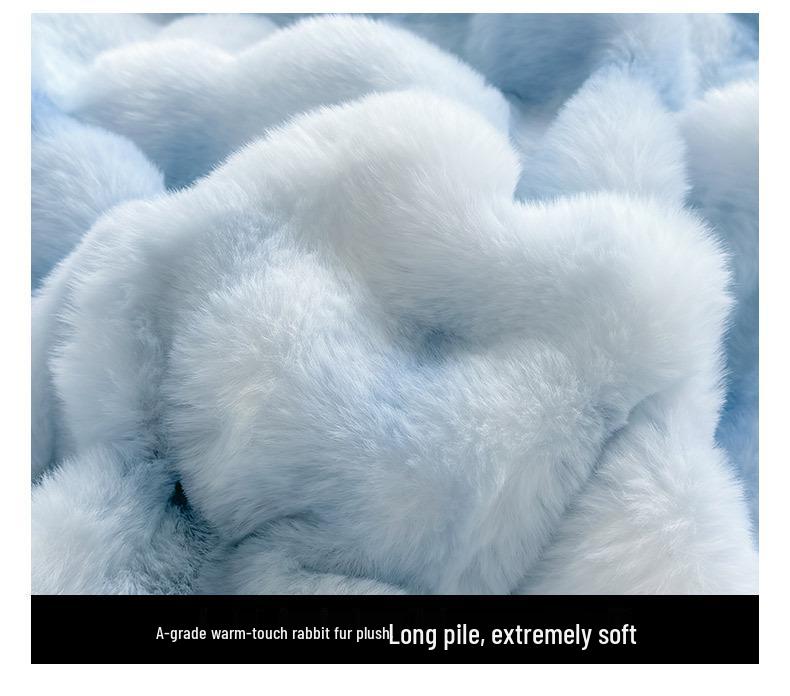 Winter Rabbit Fur & Milk Velvet Four-Piece Bedding Set with Fleece Duvet Cover - High GSM, Perfect for Dormitory.