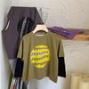 Boys' 2025 Spring New Stylish Two-Piece Look T-Shirt - Korean Letter Print Pullover