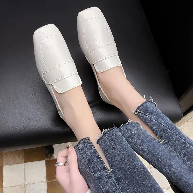 Fashion Ladies Footwear Slip-on Office Women's Flat Shoes Square Toe Comfortable and Elegant 2025 Summer Luxury Brand Promotion Vacation