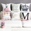 Rosa und schwarze geometrische Buchstaben bedruckte Sofakissenbezug Kissenbezug Heimdekoration Party Auto Bettwäsche