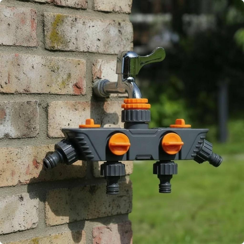 4 Outlet Hose Splitter Individual Water Diverter Easy To Install Garden for Yard,