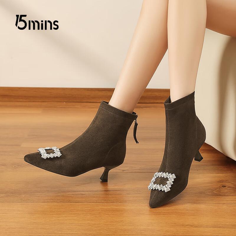 Women s Pointed Toe Suede-Like Stiletto Ankle Boots 36