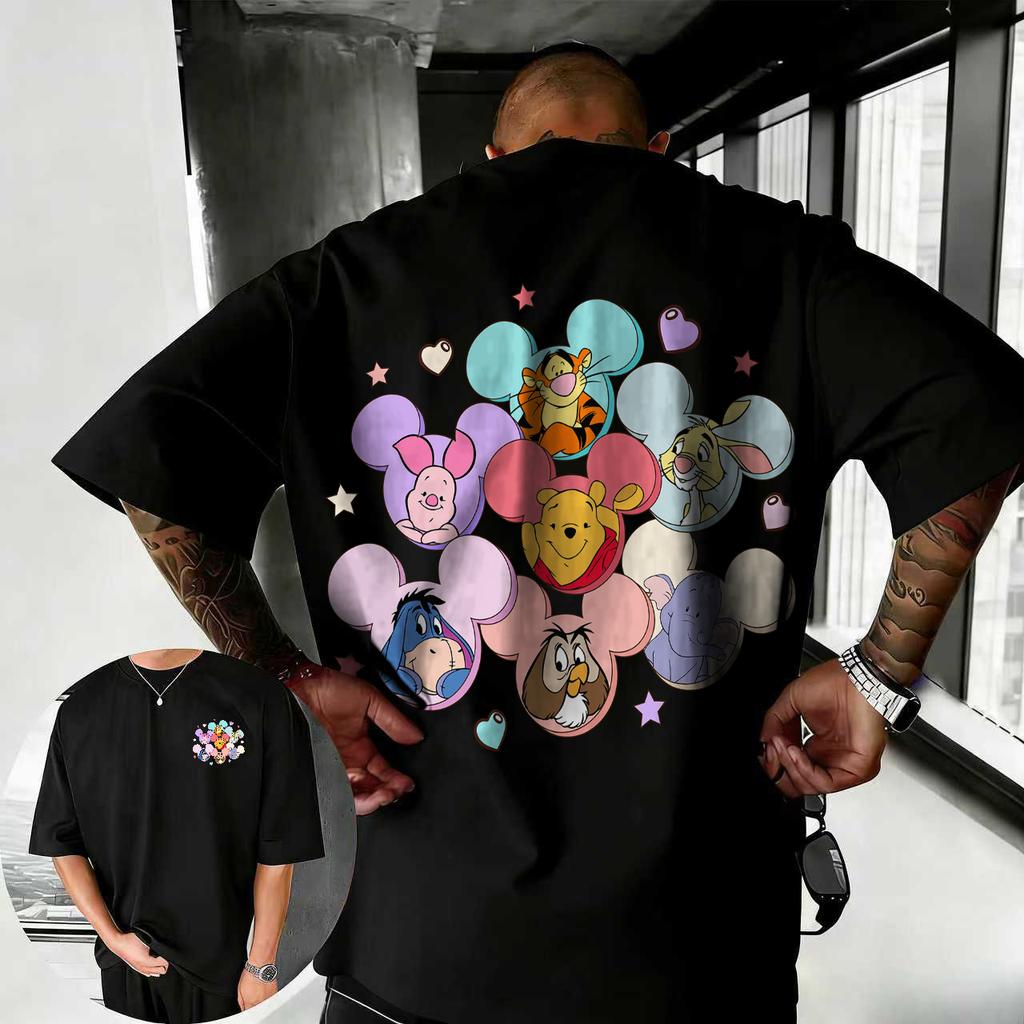 2026 Summer Disney Cute Winnie The Pooh Printed Tshirt Fashion 100 Cotton Short Sleeve Casual Loose Breathable Top Unisex