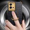 For vivo V25 5G Crocodile Texture Electroplating Cover Ring Kickstand PU Leather Coated TPU Phone Case