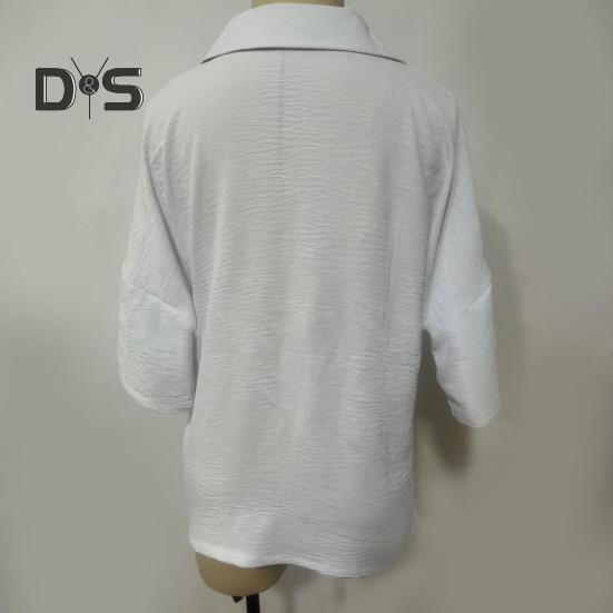 Dámská košile volného střihu s klopou, poloviční rukáv, jednobarevná, pulovr, topy v retro stylu, ležérní topy pro každodenní nošení