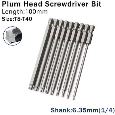 8/10 stuks 1/4" 100mm Magnetische Torx Elektrische Schroevendraaier Bits Set Hoge Kwaliteit Torx Schroevendraaier T8-T40