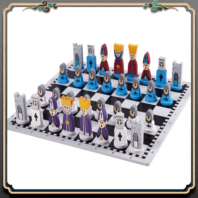 Premium 2X Wooden Chess Children'S Gifts Cartoon Modeling Chess Toys