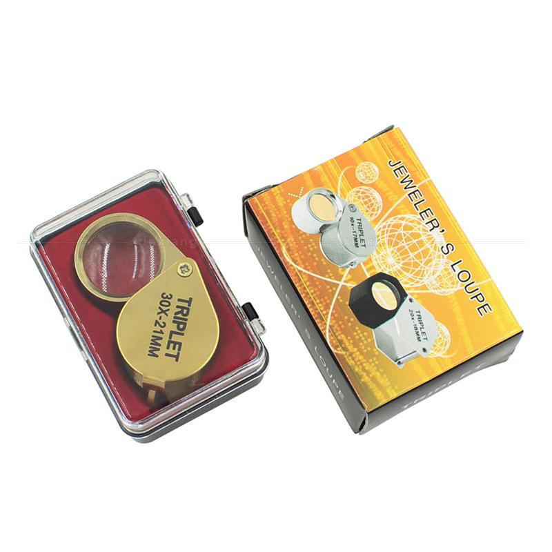 30X Folding Pocket Jeweler Magnifier Golden Color Foldable Magnifying Glass Portable Jewelry Loupe Monocle Mini Microscope Lupa