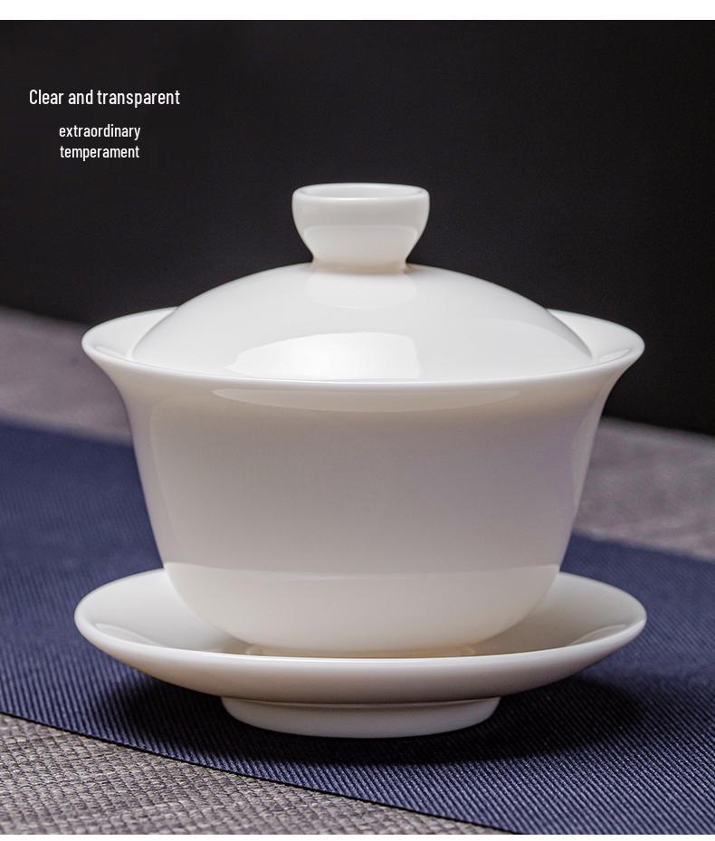 Mutton Fat White Porcelain Kung Fu Tea Set - Teapot, Gaiwan, and Teacup for Home & Office