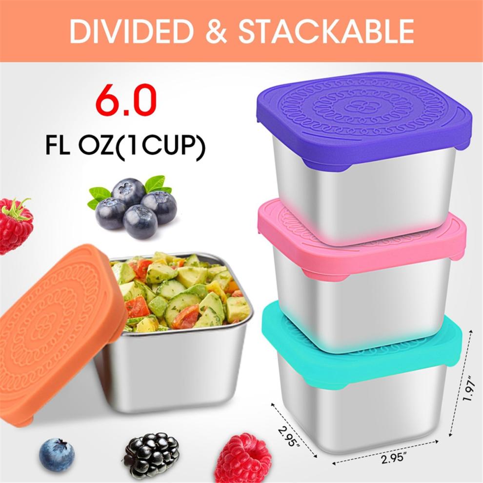 4Pack Stainless Steel Snack Containers for Kids, Mini Lunch Box (6Oz)