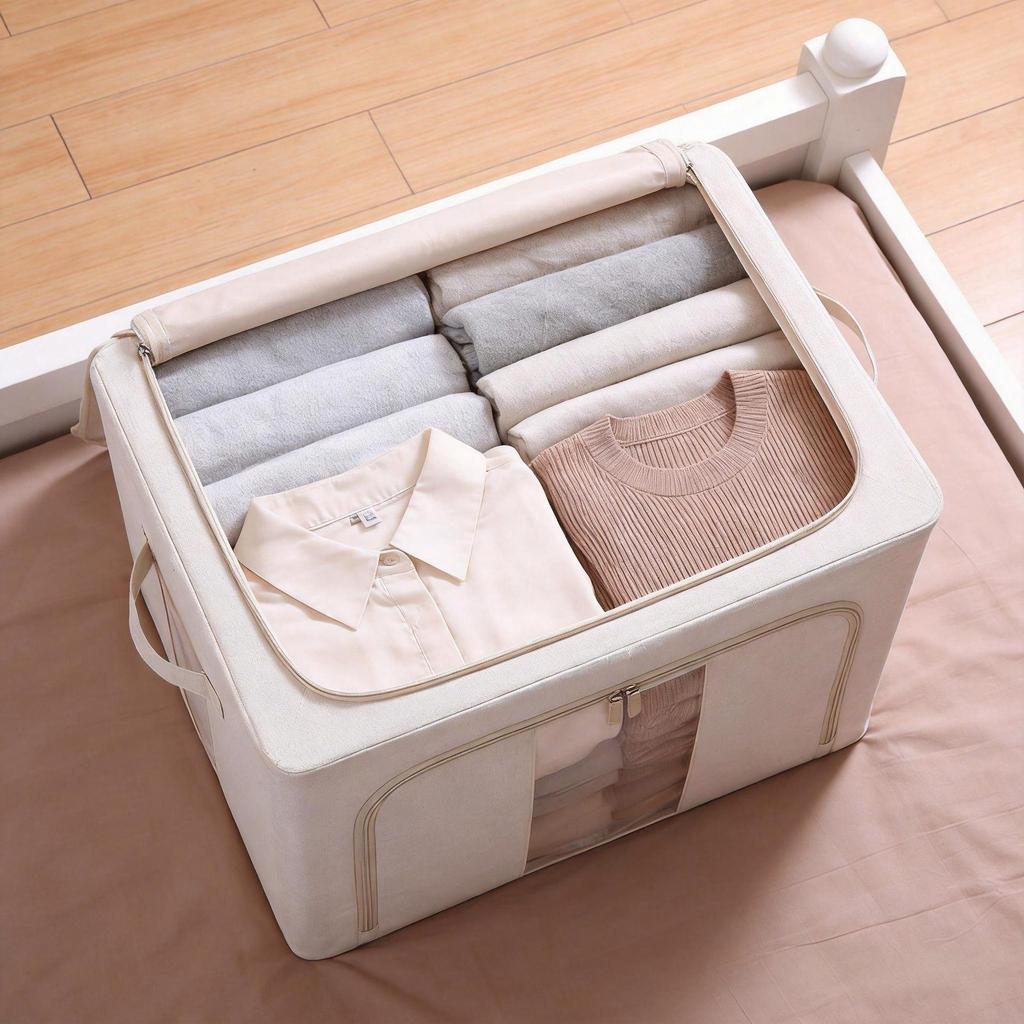 Tianshan Foldable Cotton Linen Storage Box with Steel Frame