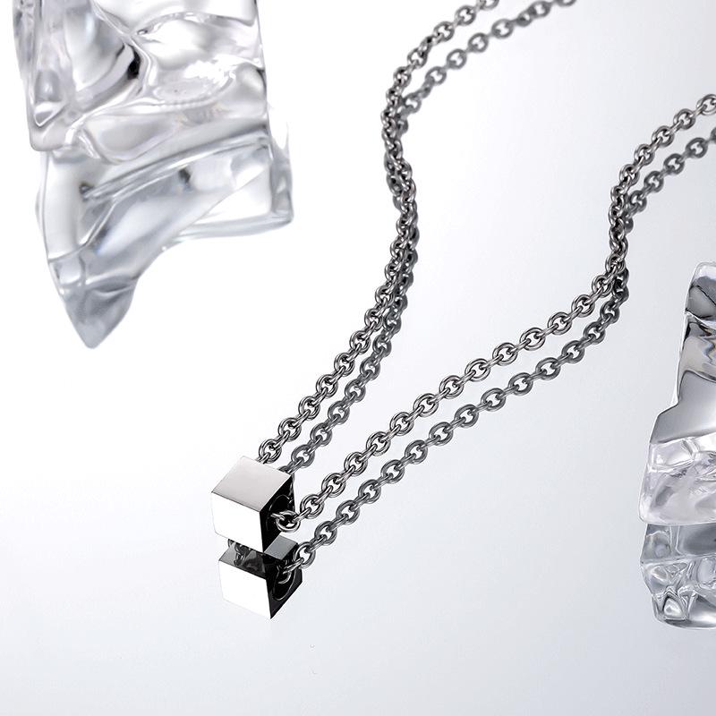 Trendy Titanium Steel Square Necklace for Men & Women - High-End Niche Hoodie Accessory Chain