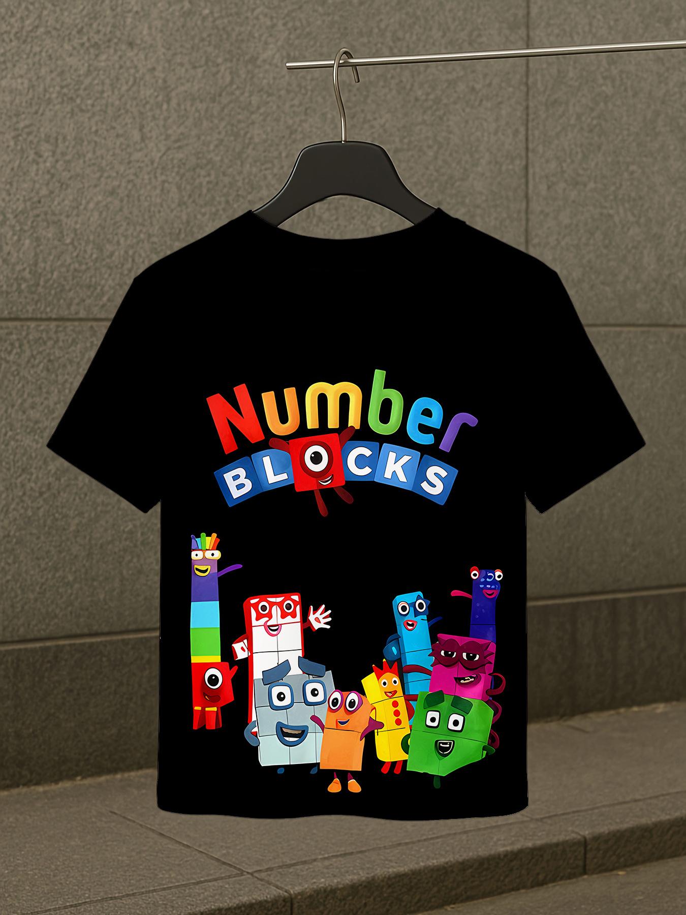 

Європейські розміри Поліестерова футболка для хлопчиків 3D-друк | Веселий дизайн Numberblocks Яскраві персонажі та логотип шоу демонструють освітній мультфільм моди 146cm чорний