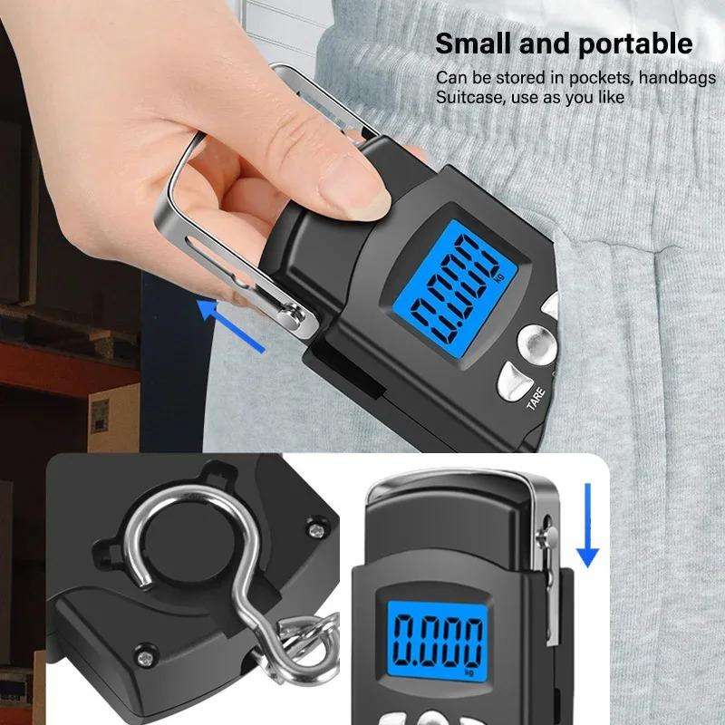 50kg/10g Portable Electronic Scale LCD Digital Display Hand Scale with 1m Measuring Tape,Travel Fishing Hanging Hook Scale