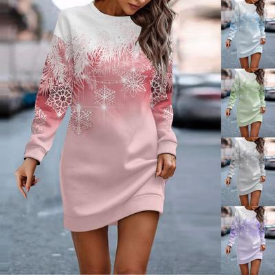 Long Sleeve Dress For Women Casual Christmas Printed Pullover Hip Pack Dress Sweater Dress