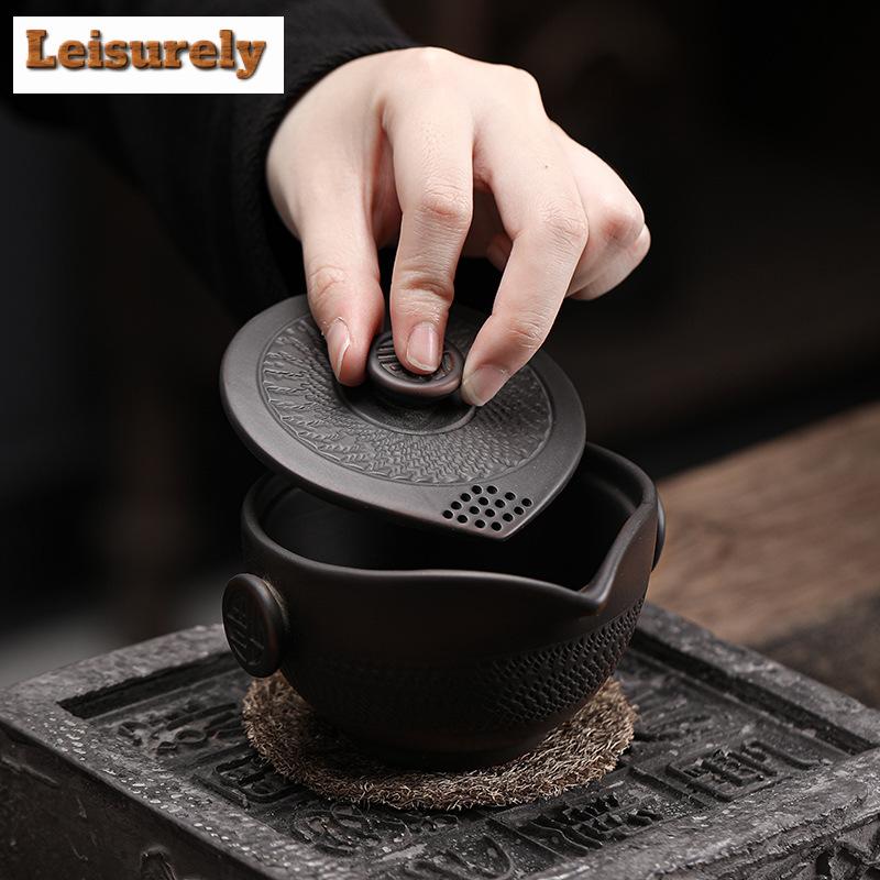 150 ml Qingxi Lila Keramik Handgreifer Gaiwan Handgefertigtes Springmesser Teeterrine Teebereiter Deckelschale Teekanne Teeservice Geschenk