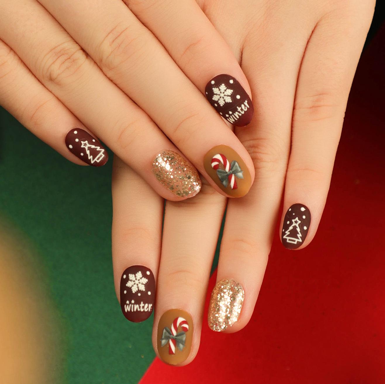 

Festive Glitter Snowflake Nail Art Stickers - Reusable Christmas False Nail Tips JP2782 [Glue Kit]