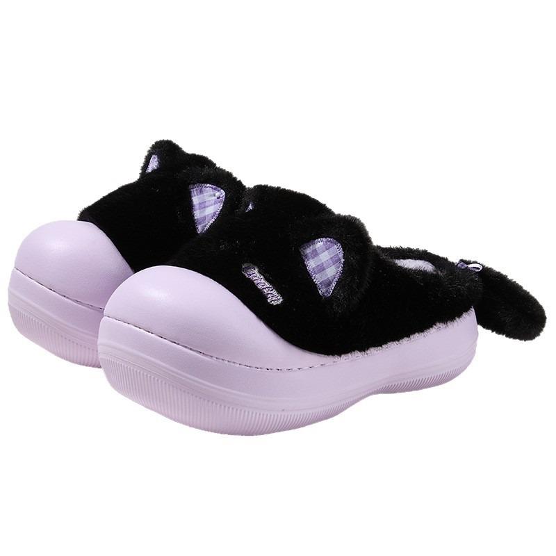 Cute Cute Cat Ear Cotton Slippers Velvet Thick Bottom Home Wear Warm Non-slip Cotton Slippers Women