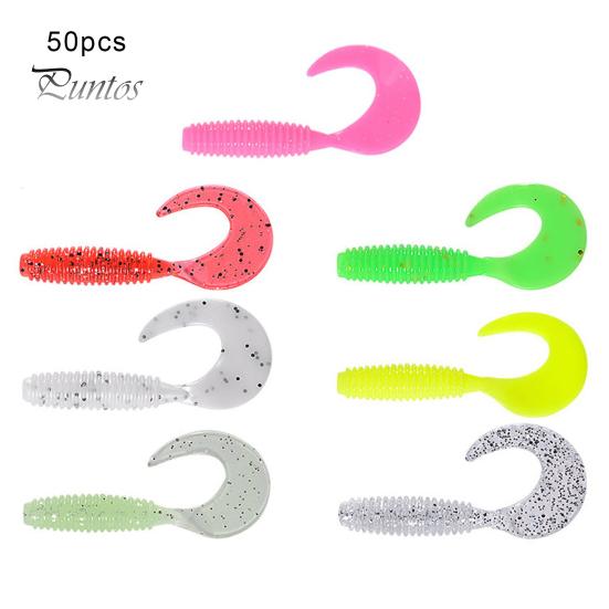 20/30/50 vnt. 3/4/5/6/7CM Minkštas sliekų masalas Spalvingas silikoninis garbanotas uodegos masalas žvejybai gėlo vandens sūriame vandenyje Universalūs ešerių ešerių žvejybos priedai