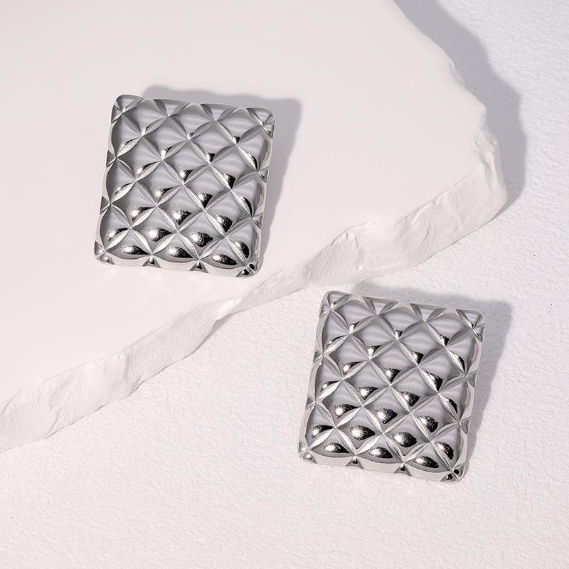 Waterproof Rhombus Earrings, High-end 18k Real Gold Electroplating Fashion Light Luxury Jewelry, Stainless Steel Stud Earrings