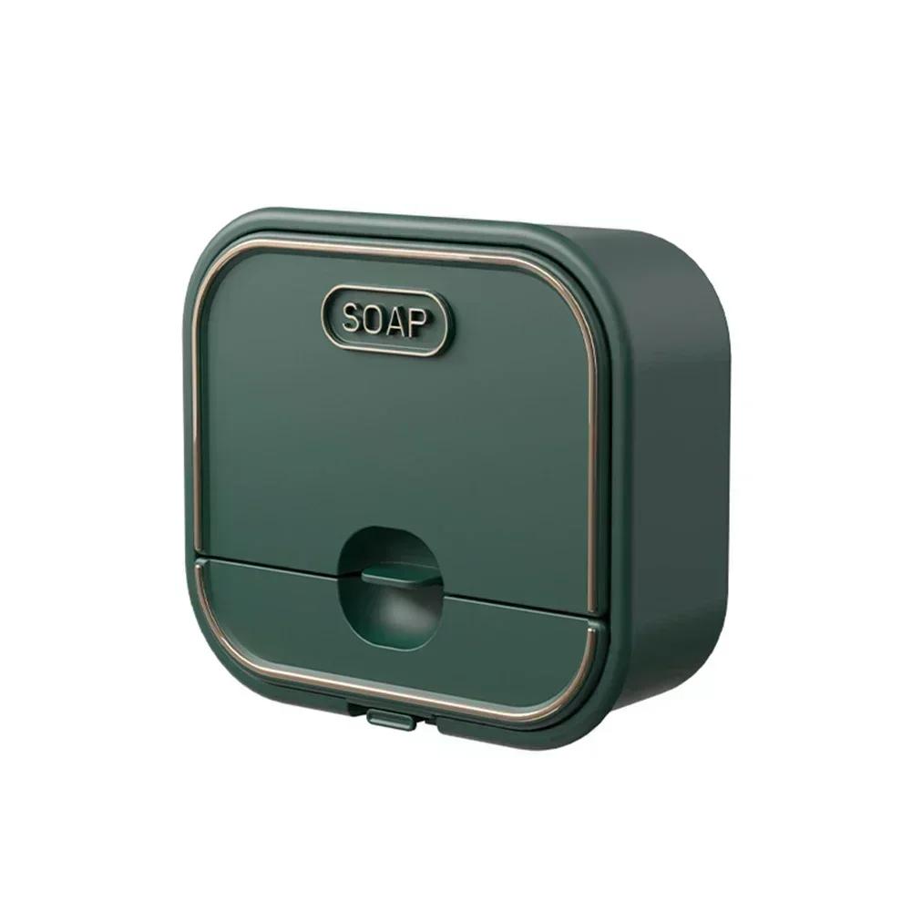 

Dustproof Soap Box Punch-free Soap Holder Convenient Access Efficient Water Drainage Flip Top Design Punch-free Design зелений