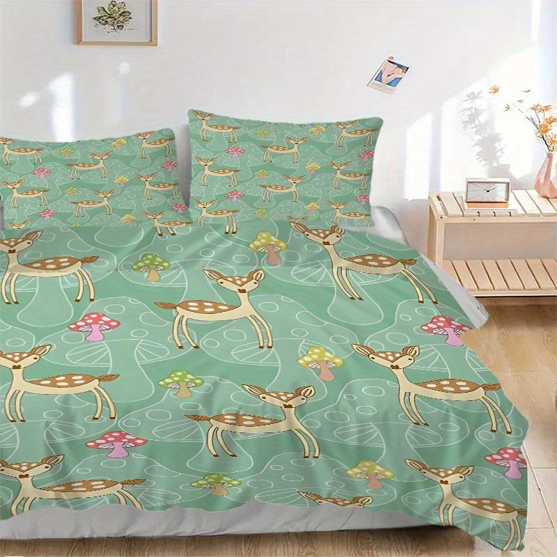 3pcs Deer Mushrooms Bedding Cover Set, Fashion Classic Popular Print Bedding Set, Soft Comfortable, All Season Use, For Bedroom, Guest Rooma0819175