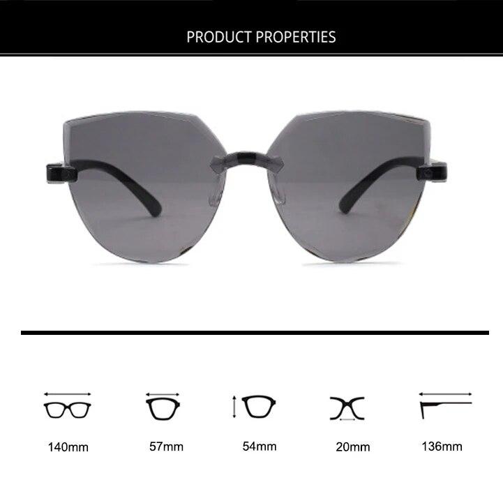 New Vintage Cat Eye Round Sunglasses Women Korean Transparent Rimless Gradient Sun Glasses Luxury Shades UV400 Oculos