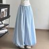 Women Pants Elastic Waistband Adjustable Drawstring Wide Leg Bud Skirt Pants with Pockets Pure Color Loose Fit Summer Pants Daily Wear
