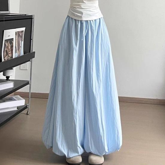 Women Pants Elastic Waistband Adjustable Drawstring Wide Leg Bud Skirt Pants with Pockets Pure Color Loose Fit Summer Pants Daily Wear