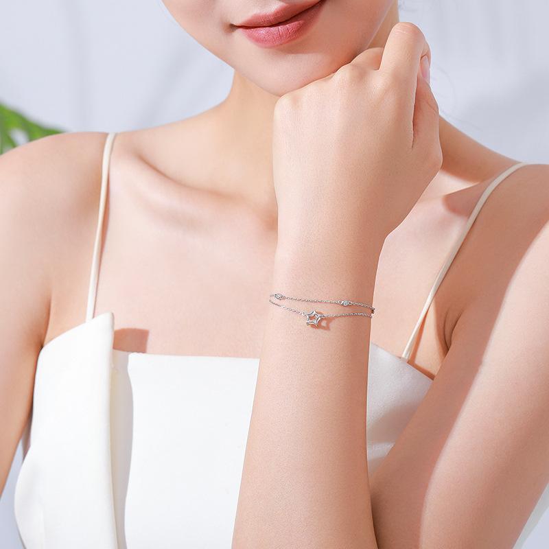 Moissanite 925 Sterling Silver Star Shaped Bracelet Affordable Luxury Niche Bracelet Fashion Versatile Commute Wedding Gift