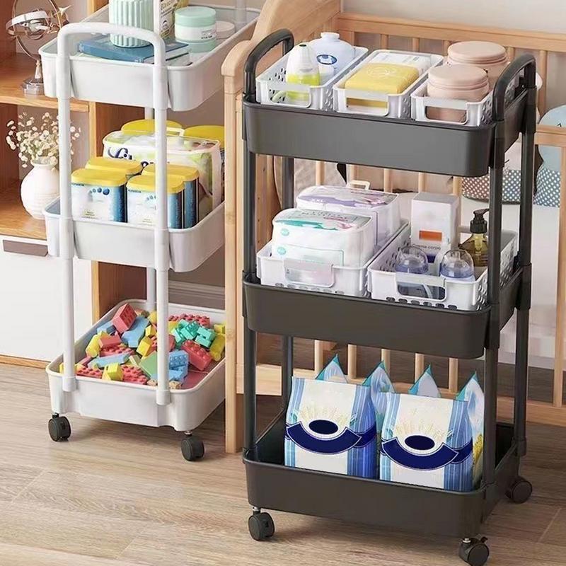3 Layers Rolling Utility Cart With Handle Storage Trolley For Office, Living Room, Kitchen, Movable Storage Organizer With Wheel