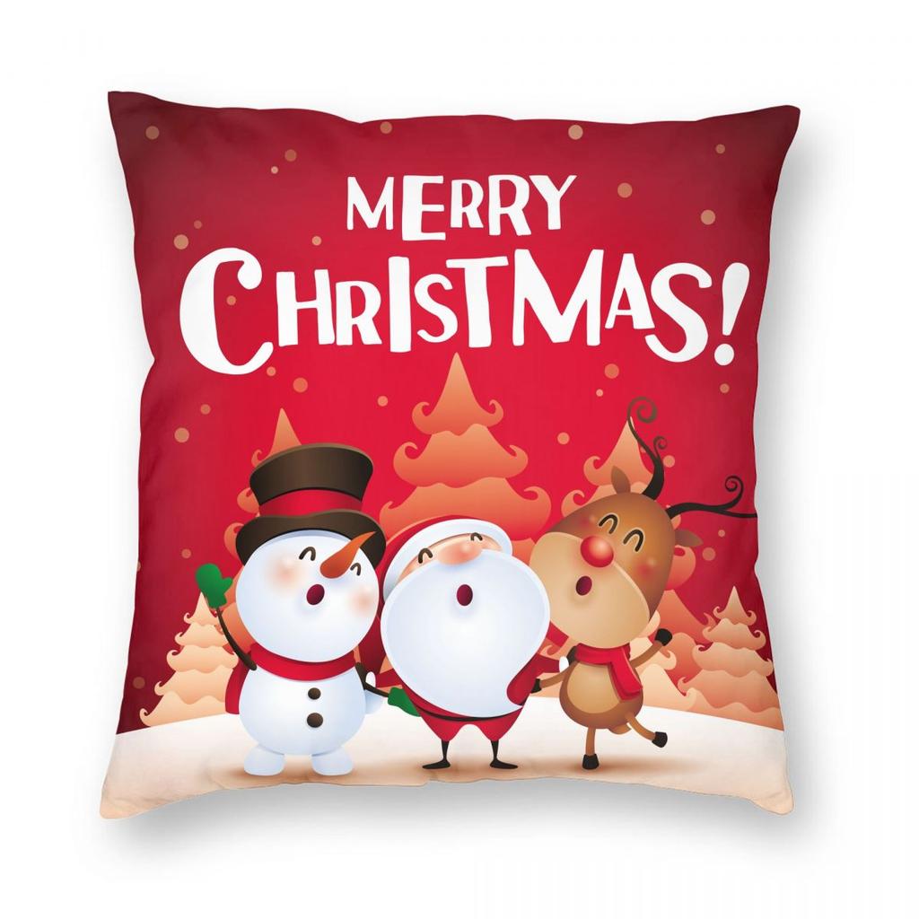 Christmas New Year Pillowcase Printing Polyester Cushion Cover Gift Santa Pillow Case Cover Home Zipper 18''