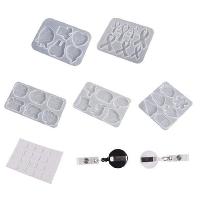 Carretes de Insignia de Silicona Molde de Resina para Fundición de Resina Epoxi Set para Hacer Portainsignias Portatarjetas de Silicona Molde de Resina