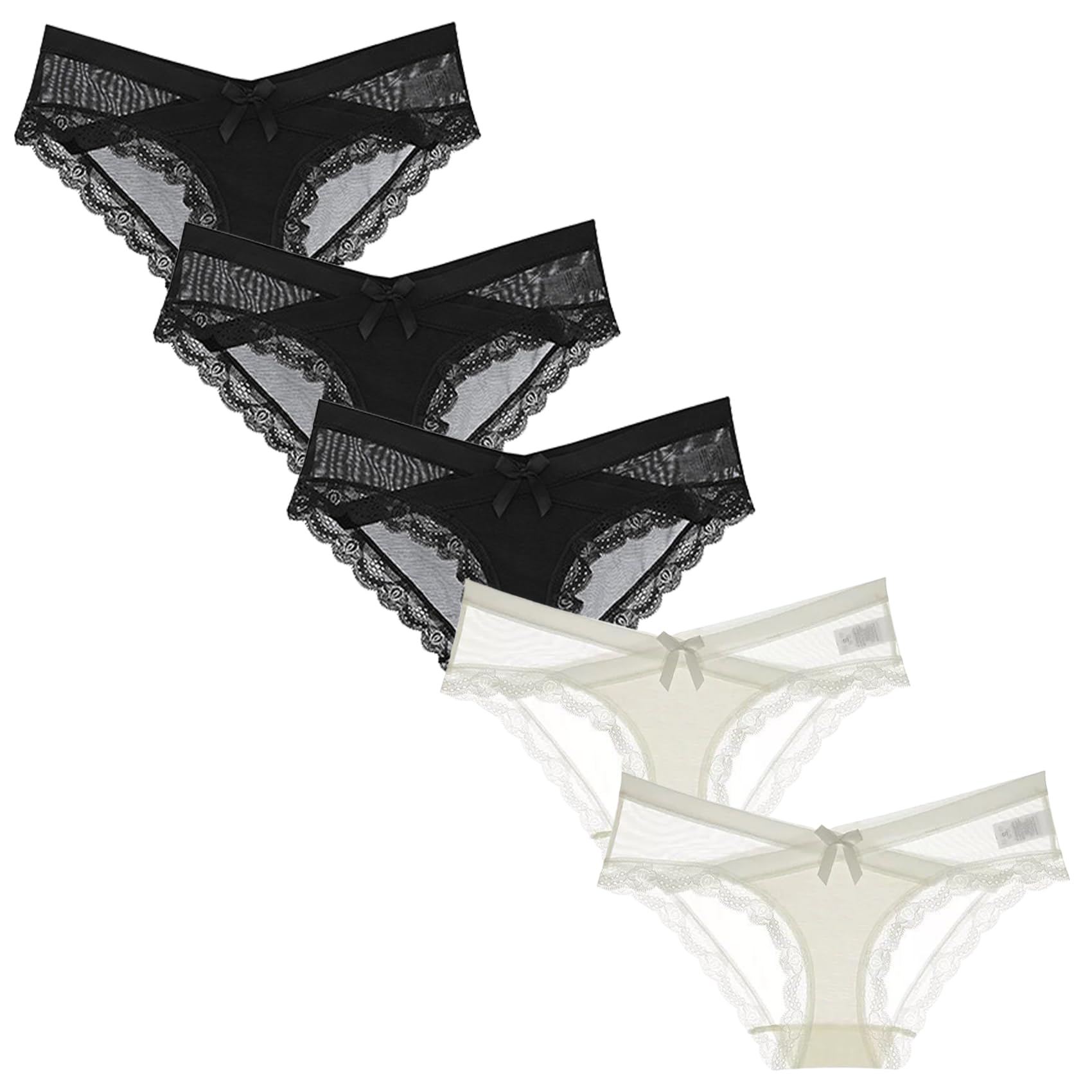 

Tobewell Sexy Regular Sexy Sheer Lace Flattering Sizes B Women s Shorts, Underwear, Panties, Panties, Panties, 5-Piece Set, Black, White, XL,