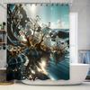 Luxurious 3D Printed Shower Curtain for Bathroom Decor with Golden Waterfall Design Waterproof Fabric In Various Sizes Available