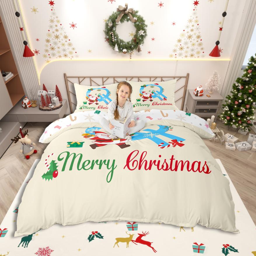 Homewish Personalized Letter S Duvet Cover SetXmas Monogrammed Theme Bedding SetKawaii Santa Claus Bed Set For Girl Teens