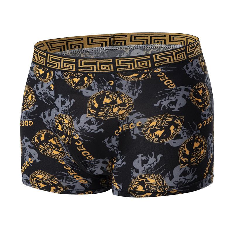 Genç yetişkinler için baskılı tasarımlı, büyük beden lüks altın rengi erkek boxer külot 10'lu paket