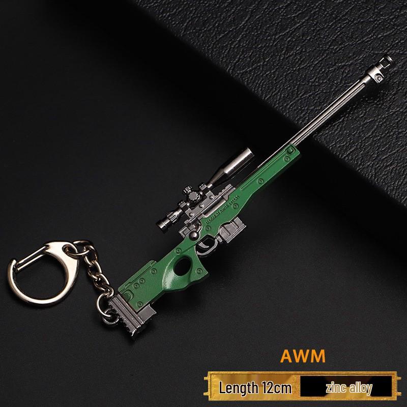 PUBG Peace Elite Chicken Dinner Anime Keychain Alloy Model Gun Toy Pendant