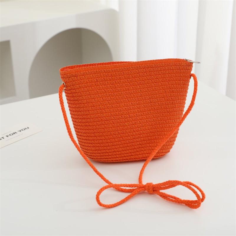 Summer Solid Color Straw Bag Shoulder Messenger Round Bag Children Versatile Outing Beach Bag Light Board DIY Round Weaving