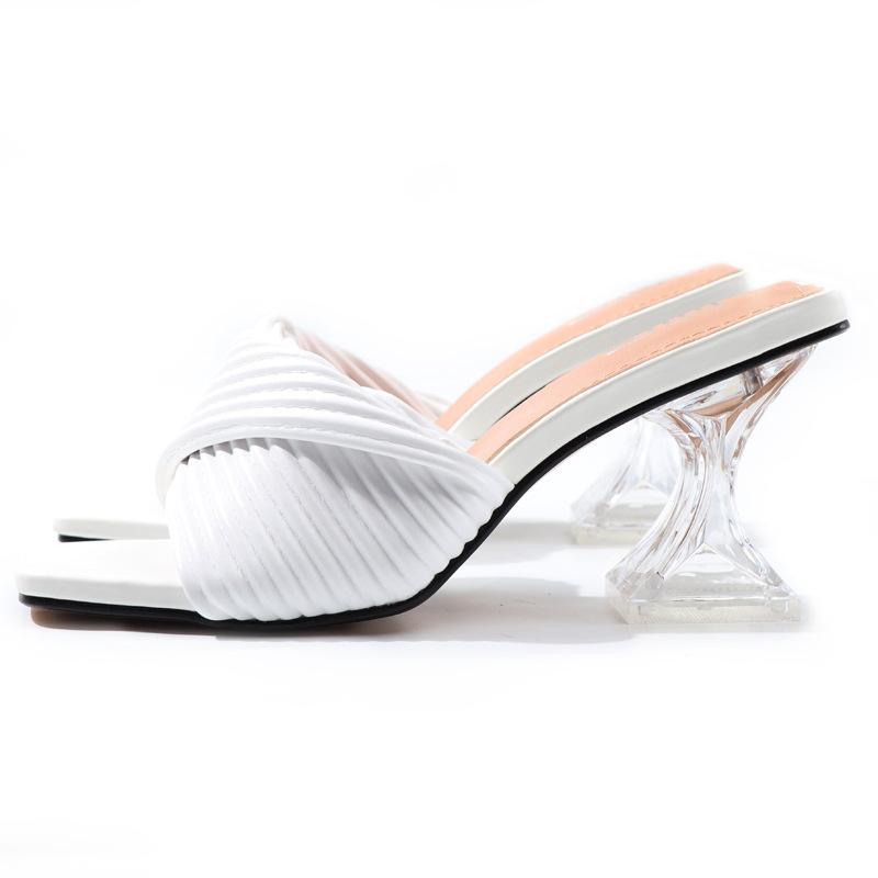 

Модные женские тапочки, модные туфли на высоком каблуке, лето 2024, новые мягкие плиссированные удобные сандалии, роскошные женские туфли 8 см 42 42 белый