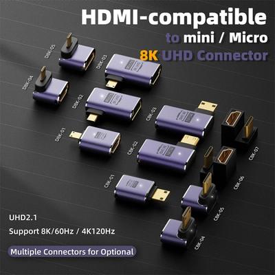 HDMI-kompatibler Adapter 90 270 Grad Rechtwinklig Stecker auf Buchse Konverter 8K HD Stecker Mini / Micro HDMI-kompatibler Extender