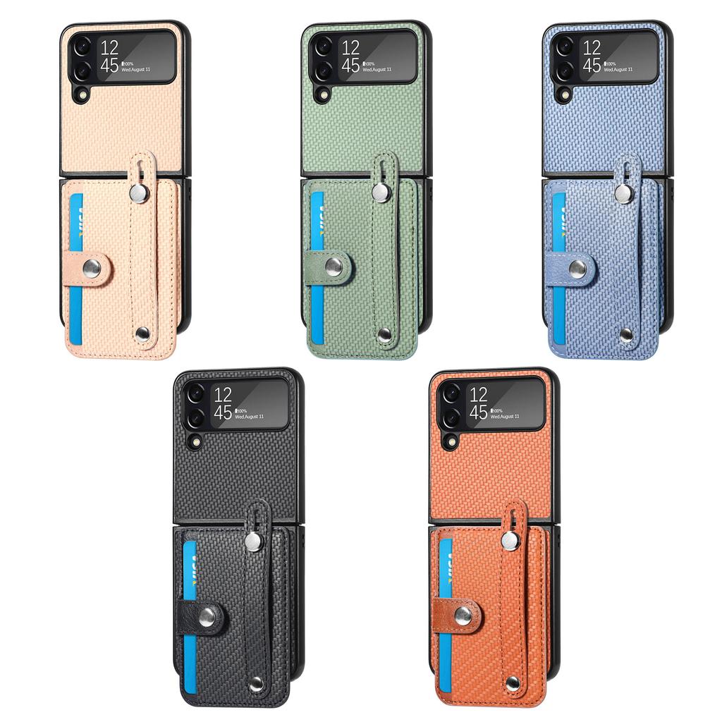 Anti -Dust Carbon Fiber Wallet Case For Samsung Galaxy Z Flip 4 5 5g Flip4 Flip3 Flip5 Flip 3 Zflip5 Shockproof Card Holder