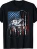 Fishing American Flag Vintage USA Bass Fisherman Gift Short-Sleeved with Round Neck And Pattern Suitable for Daily Commu