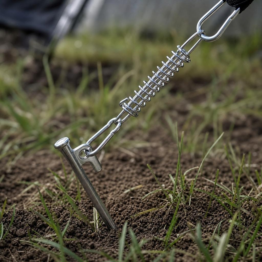 Outdoor Camping Tent Spring Wind Rope Hook Durable Metal Spring Hook with Tent Peg for Windproof Shelter Canopy Secure Anchoring