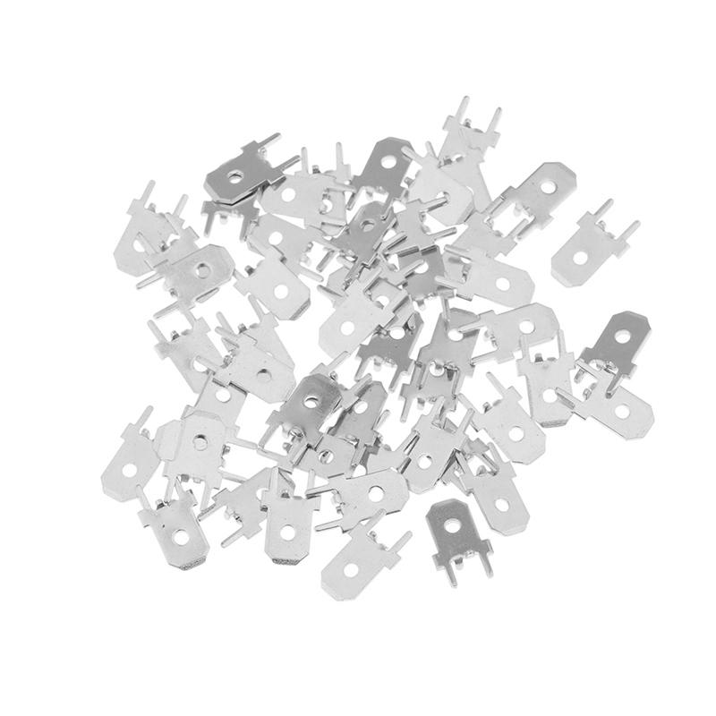 50Pcs 6.3MM 4.8MM Inserts Plug Male Terminal 250 PCB Solder Lug Thickness 0.8 Two Legs PCB Welding Sheet DIY Welding Reapir Part