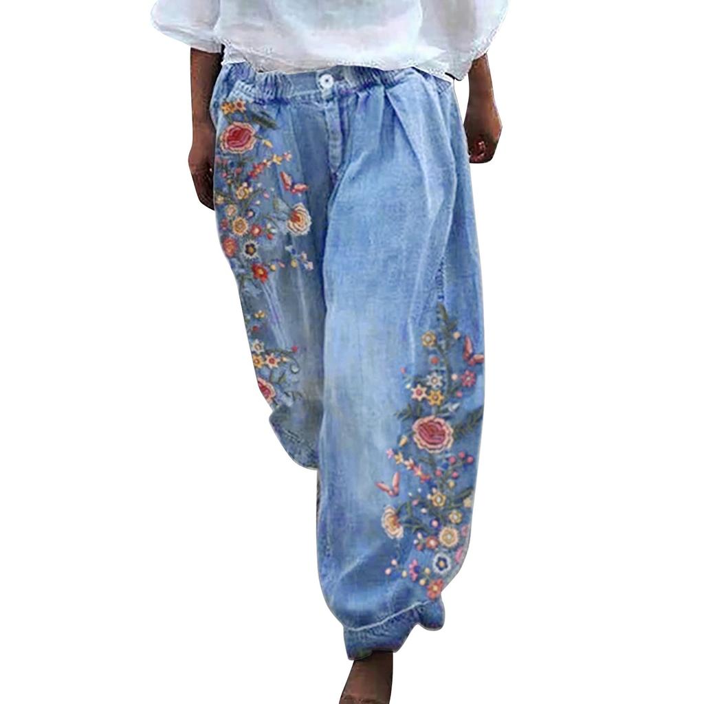 Relaxed Faux Denim Straight Trousers Ladies Jeans Street Fashion Wide Leg Pants Cropped Trousers For Women