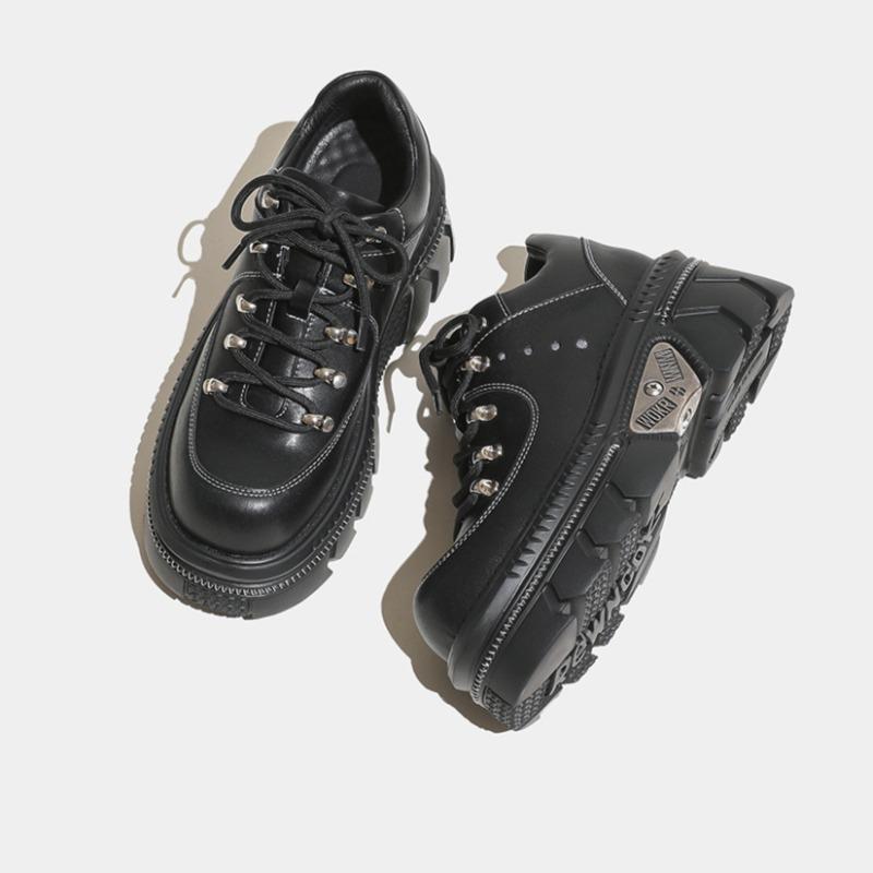 Chaussures basses en métal à semelle muffin pour papa, chaussures polyvalentes à plateforme et à tête ronde, style punk, pour femmes