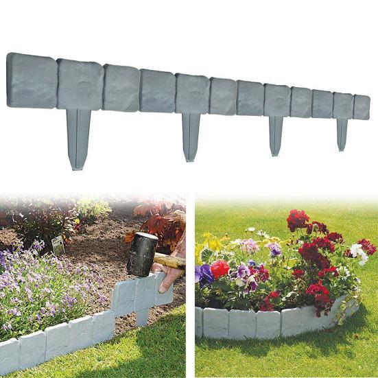 Imitation Stone Garden Fence, Garden Landscape Edging Border, Interlocking Plastic Retaining Edging Border, Decorative Picket Panels for Flower Bed