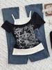 Y2K Millennial Spicy Girl Amerikanisches Retro Off-Shoulder Bedrucktes T-Shirt - Damen Sommer Kurzarm Top