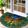 1Pcs Elegant Peacock Semi Circle Welcome Doormat Non-Slip for Outdoor Patio Porch Kitchen Bathroom Entryway Floor Mat